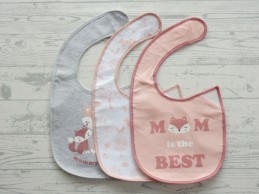 Slabbetjes anti-lek 3 stuks roze zalmroze grijs vos 20 x 20 cm