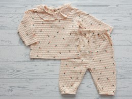 Hema newborn set shirtje met kraag broekje licht oranje bloemetjes