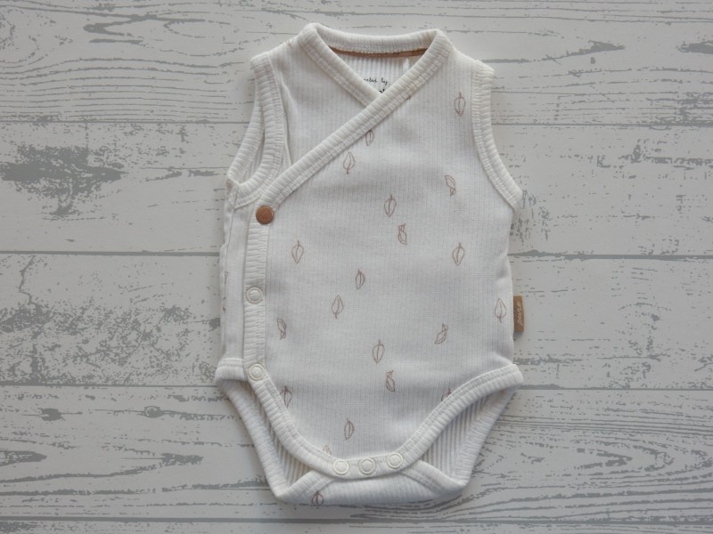 Prenatal romper zonder mouw overslag wit bruin blaadjes Pure maat 44