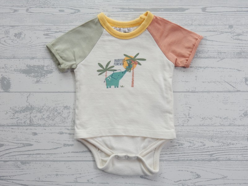 Ergee t-shirt met romper lichtgroen lichtbruin ecru Buddies Forever maat 62