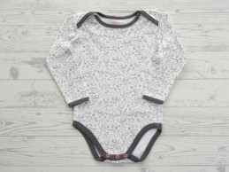 Hema romper lange mouw wit donkergrijs muisjes maat 74-80