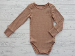 Hema romper lange mouw ribstof bruin maat 86-92