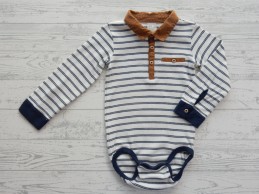 H&M romper lange mouw met kraag bruin donkerblauw gestreept maat 86