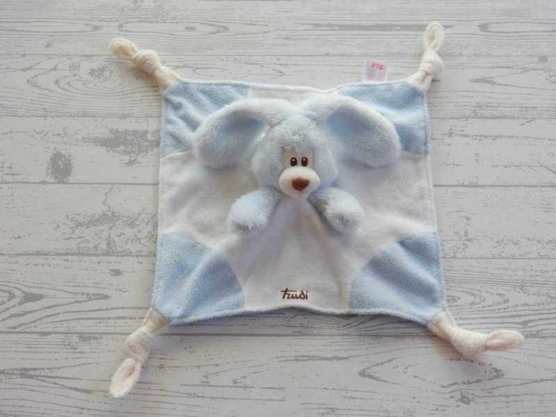 Trudi knuffeldoek velours badstof blauw wit konijn