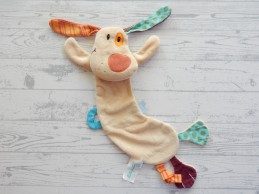 Lilliputiens knuffeldoek handpop velours katoen beige bruin Jef de Hond