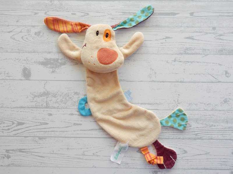Lilliputiens knuffeldoek handpop velours katoen beige bruin Jef de Hond