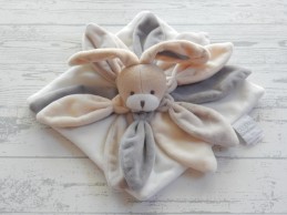Doudou et Compagnie knuffeldoek velours beige grijs konijn lapin