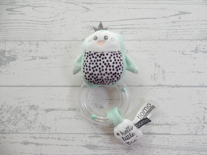 Tiamo knuffel rammelaar velours wit mintgroen Pinguin Hello Little One