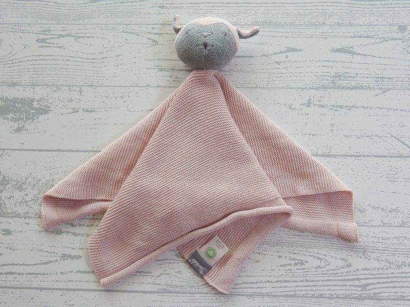 Sterntaler knuffeldoek katoen gebreid roze grijs schaap