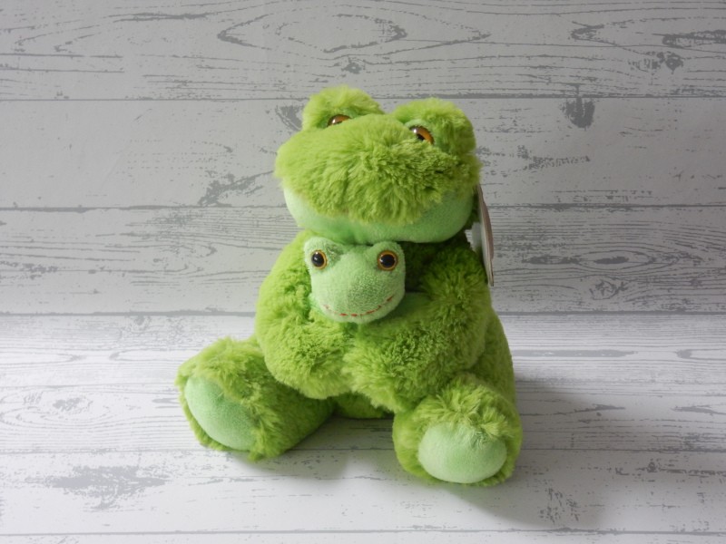 Nicotoy knuffel velours groen Kikker met kleintje 23 cm
