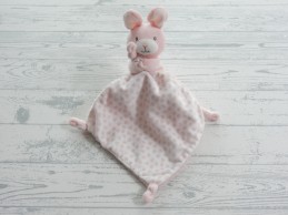Nicotoy knuffel konijn met knuffeldoek velours wit roze hartjes