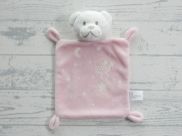 Nicotoy knuffeldoek velours wit roze maan sterren vogel beer
