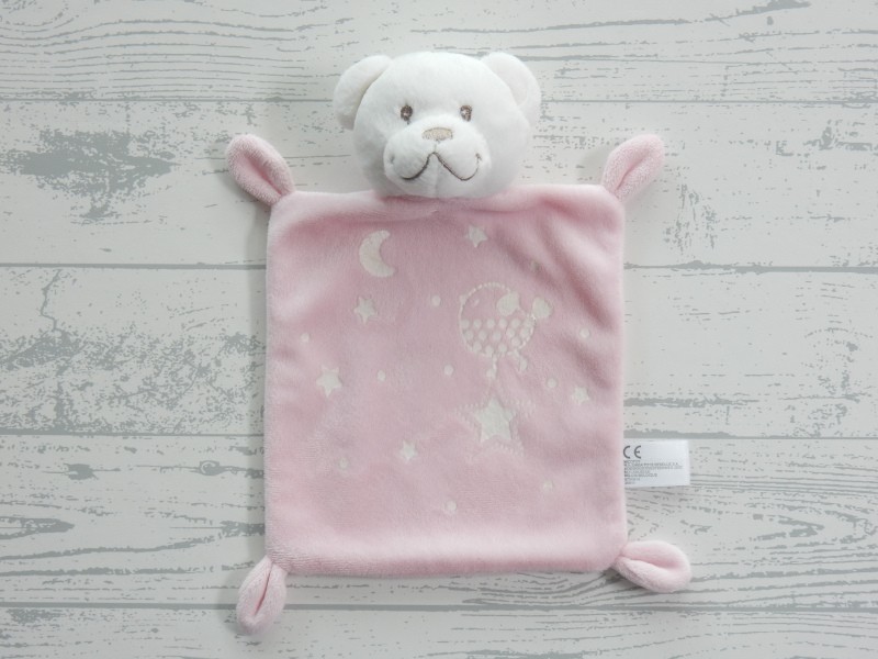 Nicotoy knuffeldoek velours wit roze maan sterren vogel beer