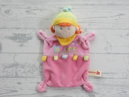 Nicotoy knuffeldoek velours roze oranje geel vliegtuigje meisje Aline