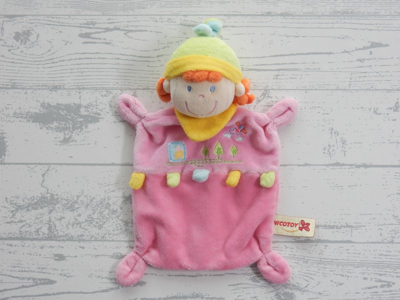 Nicotoy knuffeldoek velours roze oranje geel vliegtuigje meisje Aline