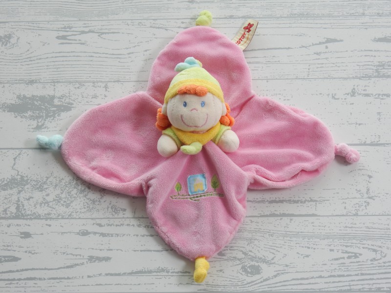 Nicotoy knuffeldoek velours roze oranje geel ster meisje Aline