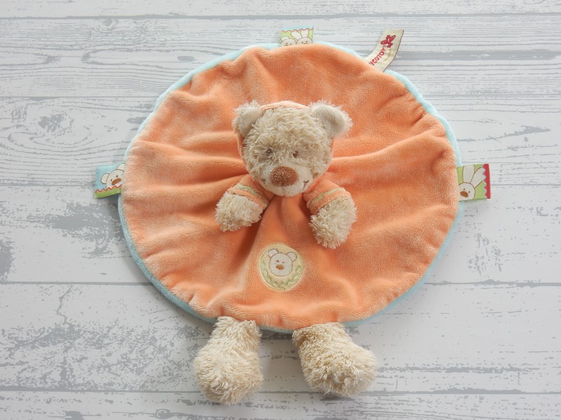 Nicotoy knuffeldoek rond velours oranje lichtblauw Beer