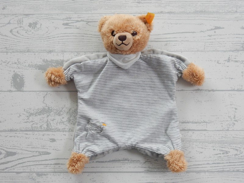 Steiff knuffeldoek velours tricot bruin grijs beer Sleep Well Bear