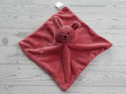 Funny Bunny knuffeldoek velours roze donkerroze konijn