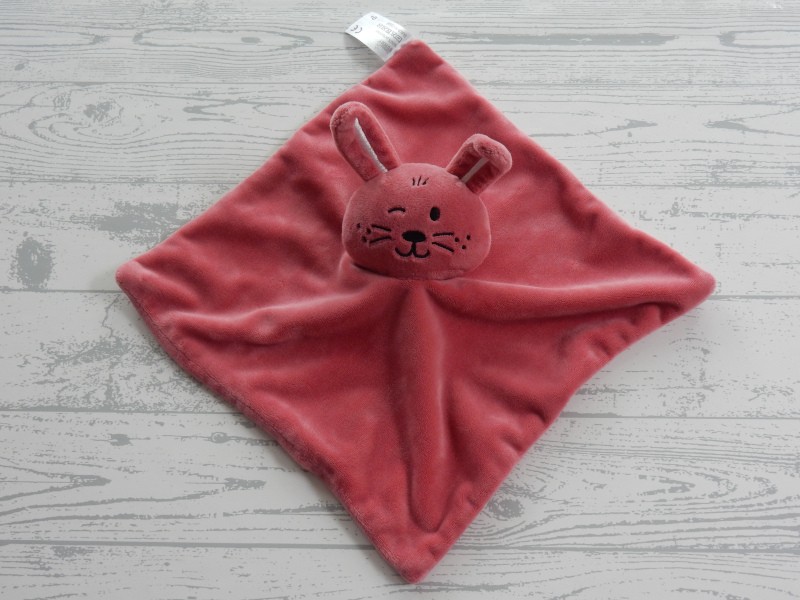 Funny Bunny knuffeldoek velours roze donkerroze konijn