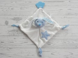 Tiamo knuffeldoek velours wit blauw lichtblauw bijtstuk Konijn