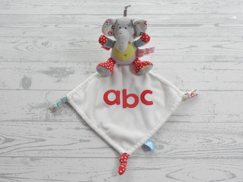 Tiamo knuffeldoek velours wit rood blauw abc olifant Dani