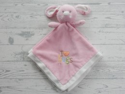 Primark Early Days knuffeldoek velours roze wit I Love Hugs konijn