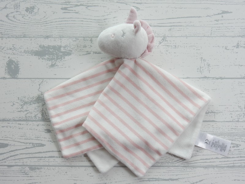 Primark baby knuffeldoek velours wit roze gestreept eenhoorn