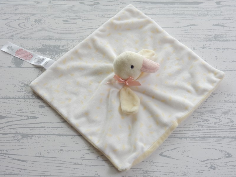 Primark baby knuffeldoek velours wit lichtgeel knisper eend