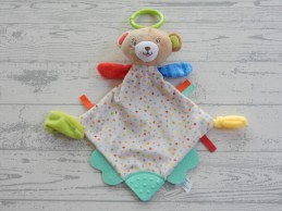 Clementoni knuffeldoek velours beige bruin rood blauw groen beer