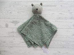 Primark baby knuffeldoek katoen mousseline groen wit stippen beer