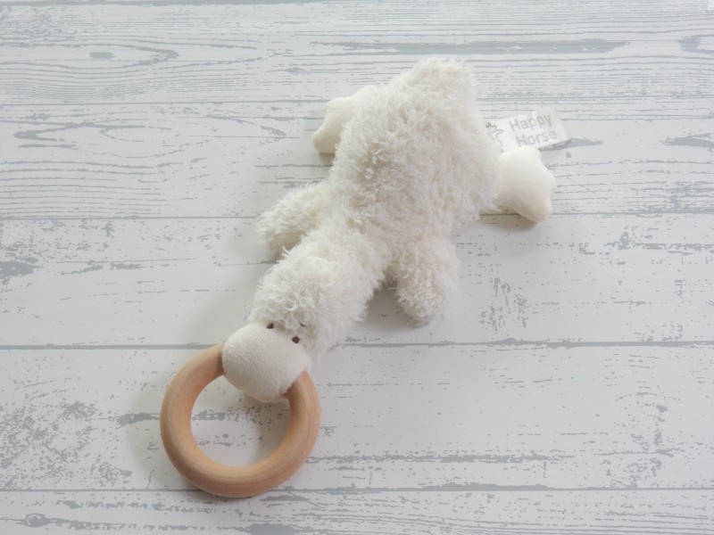 Happy Horse knuffel pluche ivoor rammelaar eend liggend