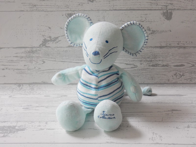 Tiamo knuffel velours blauw wit gestreept muis Mike 27 cm