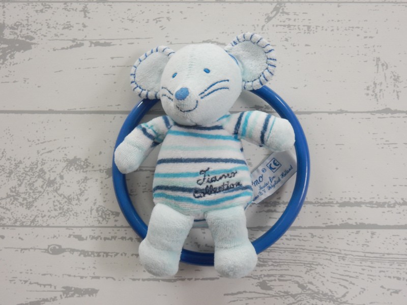 Tiamo rammelaar ring velours blauw wit gestreept muis Mike