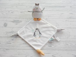 Tiamo knuffeldoek velours wit grijs mint geel pinguin Lou-Lou