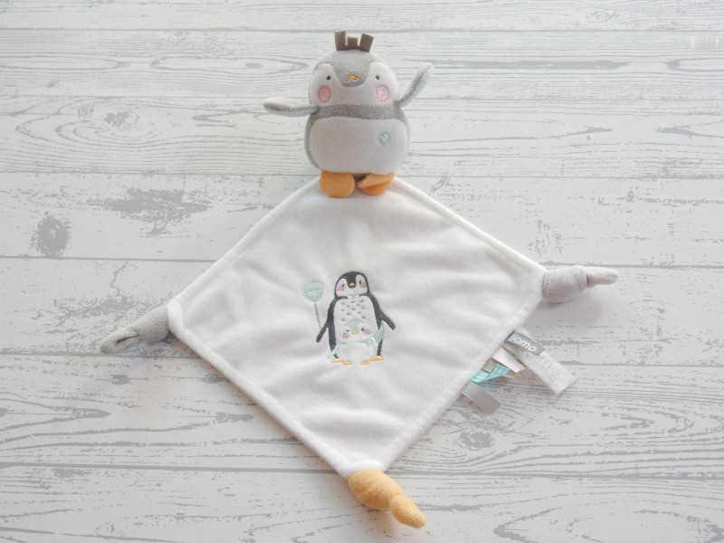 Tiamo knuffeldoek velours wit grijs mint geel pinguin Lou-Lou