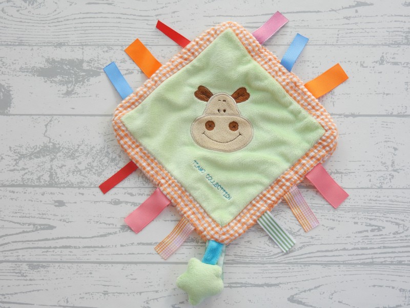 Tiamo knuffeldoek velours groen oranje geruit nijlpaard Harry Hippo