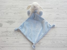 Tex baby knuffeldoek velours wit blauw stipjes konijn