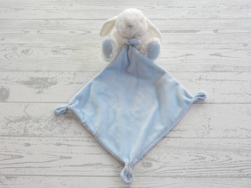 Tex baby knuffeldoek velours wit blauw stipjes konijn