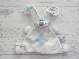 Prenatal knuffeldoek tuttel velours wit blauw zilver ruit konijn