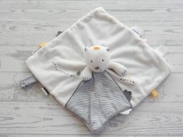 Noukie's knuffeldoek velours wit grijs geel beer Sam