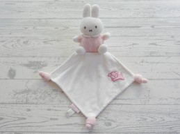 Nijntje knuffeldoek velours gebreid wit roze hondje snuffie
