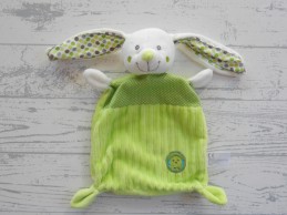 Nicotoy knuffeldoek velours rib wit groen grijs stippen vogeltje Konijn
