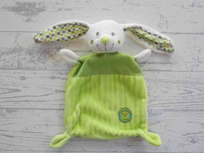 Nicotoy knuffeldoek velours rib wit groen grijs stippen vogeltje Konijn