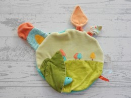 Moulin Roty knuffeldoek velours katoen vogel landschap Balthazar et Valentine