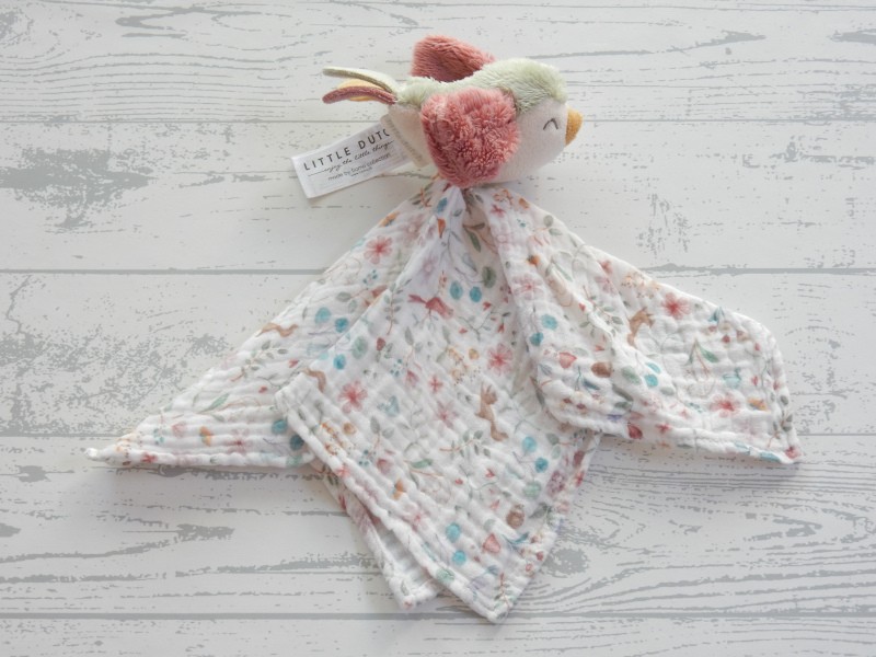 Little Dutch knuffeldoek velours mousseline roze groen vogel Fairy Garden