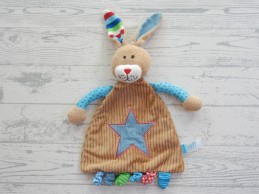 Lief! Lifestyle knuffeldoek velours ribstof bruin blauw Konijn