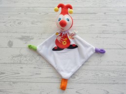 Efteling Jokie knuffeldoek velours wit rood nar Jokie