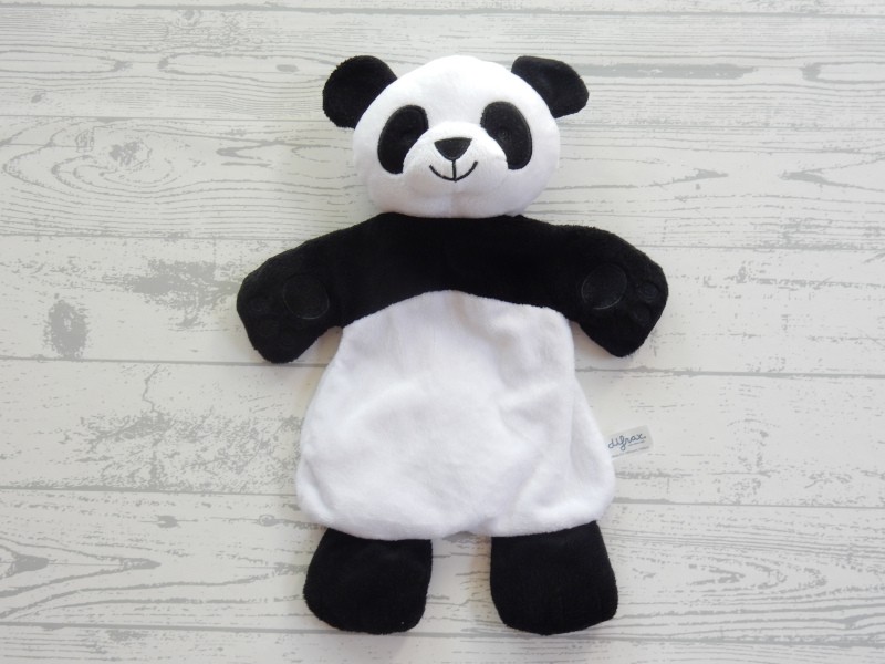 Difrax platte knuffel knuffellap velours zwart wit panda Pau-li