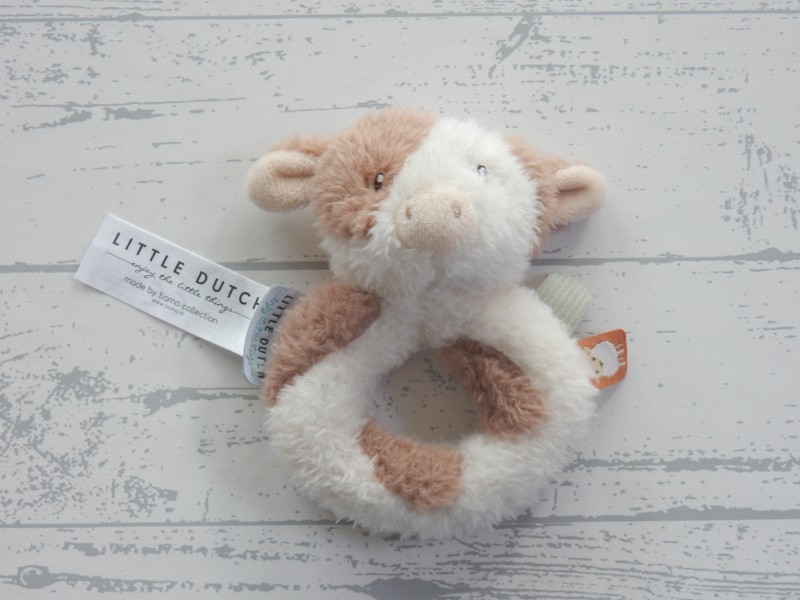 Little Dutch knuffel rammelaar velours fluffy ecru bruin koe Little Farm